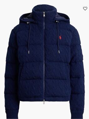 Polo by Ralph Lauren Navy Quilted Cable-Knit Hooded Jacket
Size XS